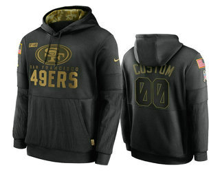 Men's San Francisco 49ers 2020 ACTIVE PLAYER Customize Black Salute to Service Sideline Performance Pullover Hoodie